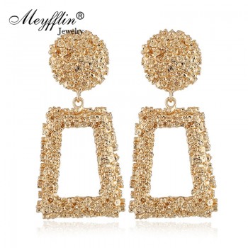 Meyfflin Big Geometric Drop Earrings for Women Punk Alloy Statement Earring Female Fashion Gold Color Brincos Jewelry New Brand