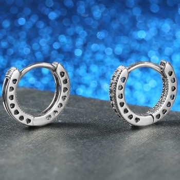 GAGAFEEL 10mm 925 Sterling Silver Stackable Heart Hoop Earrings for Women Full CZ Zircon Jewelry Accessories
