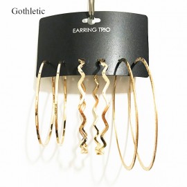 Gothletic Multi Pack Hoop Earrings 3prs/Set 60/65/75MM Big Textured Metal Round Circle Earrings for Women Brinco Fashion Jewelry