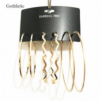 Gothletic Multi Pack Hoop Earrings 3prs/Set 60/65/75MM Big Textured Metal Round Circle Earrings for Women Brinco Fashion Jewelry