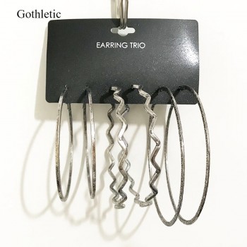 Gothletic Multi Pack Hoop Earrings 3prs/Set 60/65/75MM Big Textured Metal Round Circle Earrings for Women Brinco Fashion Jewelry