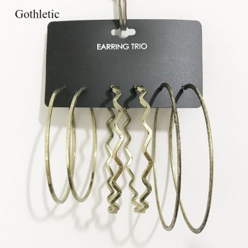 Gothletic Multi Pack Hoop Earrings 3prs/Set 60/65/75MM Big Textured Metal Round Circle Earrings for Women Brinco Fashion Jewelry