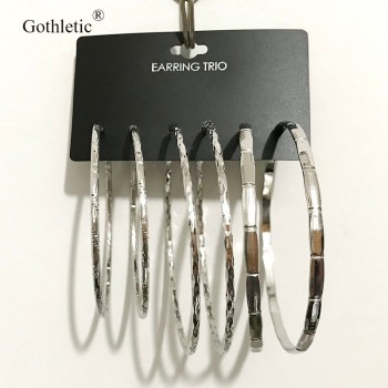 Gothletic Multi Pack Hoop Earrings 3prs/Set 60/65/75MM Big Textured Metal Round Circle Earrings for Women Brinco Fashion Jewelry