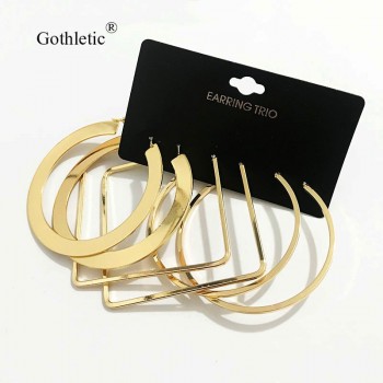 Gothletic Multi Pack Hoop Earrings 3prs/Set 60/65/75MM Big Textured Metal Round Circle Earrings for Women Brinco Fashion Jewelry