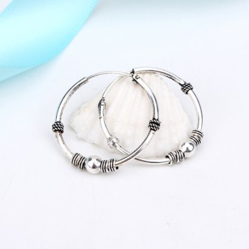 1pair 24mm Bohemian Vintage Silver Color Circle Hoop Earrings for Women Simple Earrings Hook Pierced Cuff Brincos Bijoux Jewelry