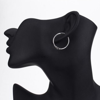 1pair 24mm Bohemian Vintage Silver Color Circle Hoop Earrings for Women Simple Earrings Hook Pierced Cuff Brincos Bijoux Jewelry