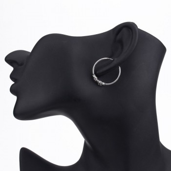 1pair 24mm Bohemian Vintage Silver Color Circle Hoop Earrings for Women Simple Earrings Hook Pierced Cuff Brincos Bijoux Jewelry
