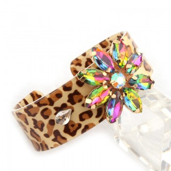 NeeFuWoFu Coffee Tiger printing Resin Bracelets Bangles Woman Open Gradient Manual for National Wind Charm Jewelry Gift