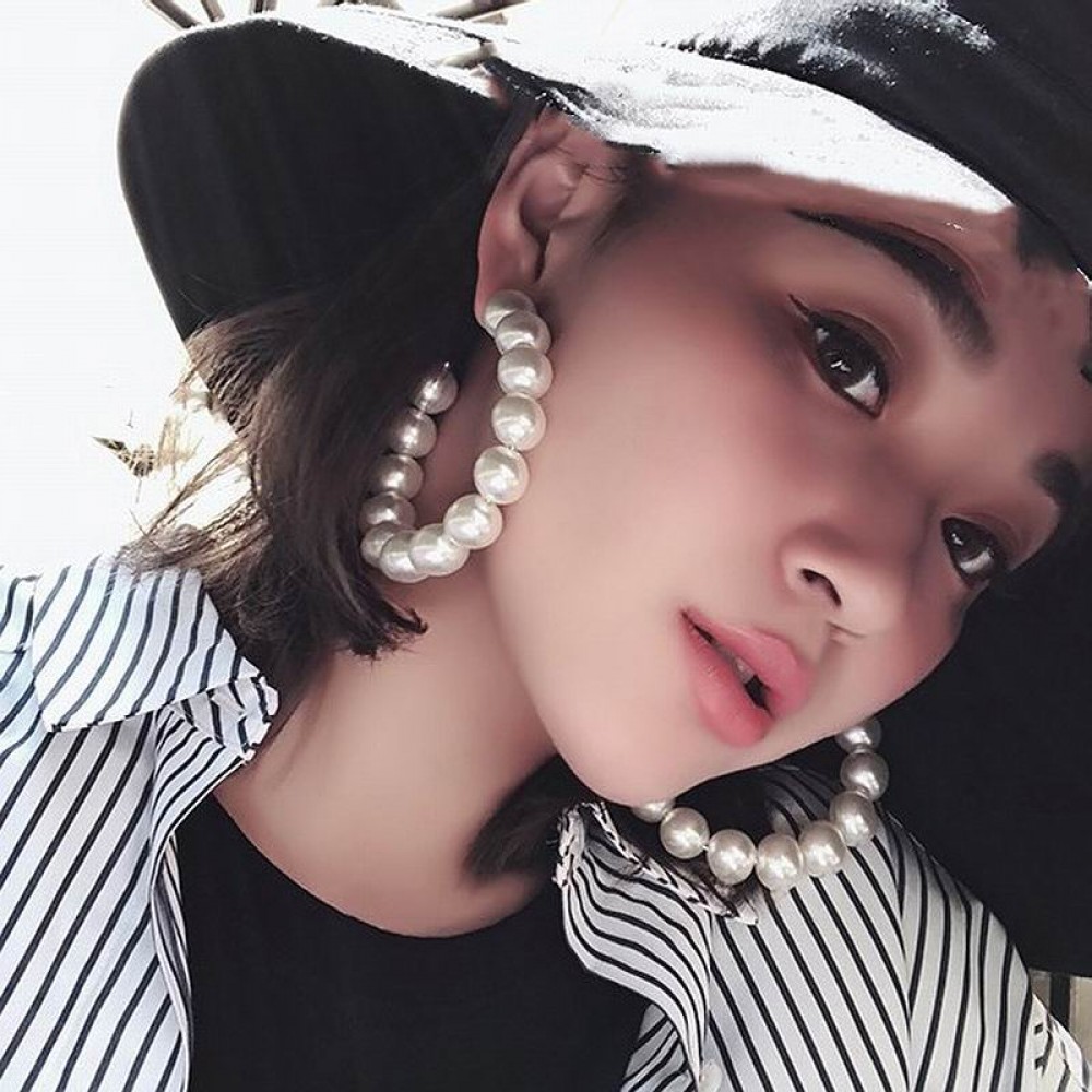 2019 New Big Simulated Pearl Hoop Earrings For Women Korean Style Chic Trendy Jewelry Statement Pendientes Party Accessories