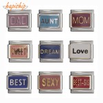 Hapiship 9mm Width Original Daisy Sweet Dad Love Best Sexy Mom Dream Aunt Charm Fit Bracelet Stainless Steel Links DJ120