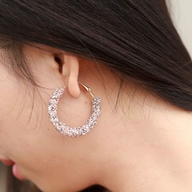 New Elegant Jewelry Colorful Charm Austrian Crystal Hoop Earrings Geometric Round Shiny Rhinestone Big Circle Earring Bijoux