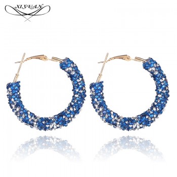New Elegant Jewelry Colorful Charm Austrian Crystal Hoop Earrings Geometric Round Shiny Rhinestone Big Circle Earring Bijoux