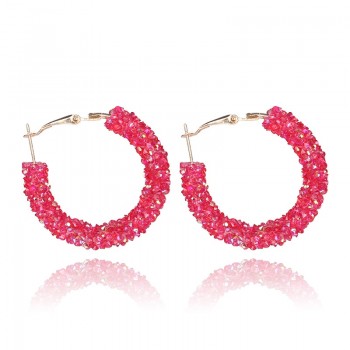 New Elegant Jewelry Colorful Charm Austrian Crystal Hoop Earrings Geometric Round Shiny Rhinestone Big Circle Earring Bijoux