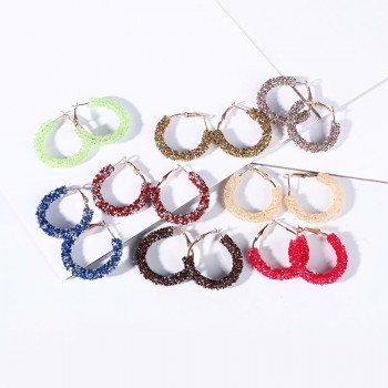 New Elegant Jewelry Colorful Charm Austrian Crystal Hoop Earrings Geometric Round Shiny Rhinestone Big Circle Earring Bijoux