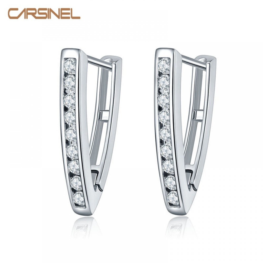 CARSINEL Fashion Triangle Hoop Earrings for Women Silver color AAA Cubic Zircon Jewelry Earrings Birthday Gift ER0288