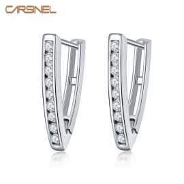 CARSINEL Fashion Triangle Hoop Earrings for Women Silver color AAA Cubic Zircon Jewelry Earrings Birthday Gift ER0288