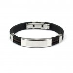 Fashion Punk Men Bracelet Stainless Steel Cuff Bangle Silver Hand Chain Black Silicon Wristband Steel Rubber Bracelets pulsera