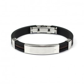 Fashion Punk Men Bracelet Stainless Steel Cuff Bangle Silver Hand Chain Black Silicon Wristband Steel Rubber Bracelets pulsera