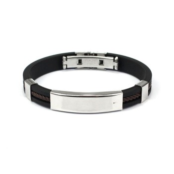 Fashion Punk Men Bracelet Stainless Steel Cuff Bangle Silver Hand Chain Black Silicon Wristband Steel Rubber Bracelets pulsera
