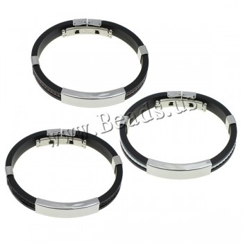 Fashion Punk Men Bracelet Stainless Steel Cuff Bangle Silver Hand Chain Black Silicon Wristband Steel Rubber Bracelets pulsera