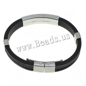 Fashion Punk Men Bracelet Stainless Steel Cuff Bangle Silver Hand Chain Black Silicon Wristband Steel Rubber Bracelets pulsera