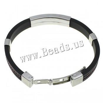 Fashion Punk Men Bracelet Stainless Steel Cuff Bangle Silver Hand Chain Black Silicon Wristband Steel Rubber Bracelets pulsera