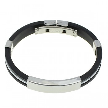 Fashion Punk Men Bracelet Stainless Steel Cuff Bangle Silver Hand Chain Black Silicon Wristband Steel Rubber Bracelets pulsera
