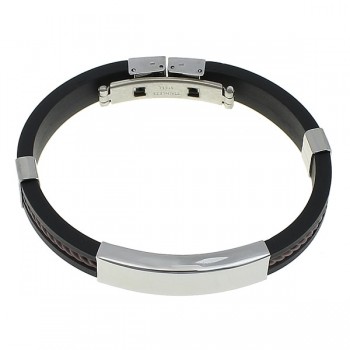 Fashion Punk Men Bracelet Stainless Steel Cuff Bangle Silver Hand Chain Black Silicon Wristband Steel Rubber Bracelets pulsera