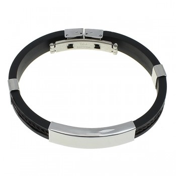 Fashion Punk Men Bracelet Stainless Steel Cuff Bangle Silver Hand Chain Black Silicon Wristband Steel Rubber Bracelets pulsera