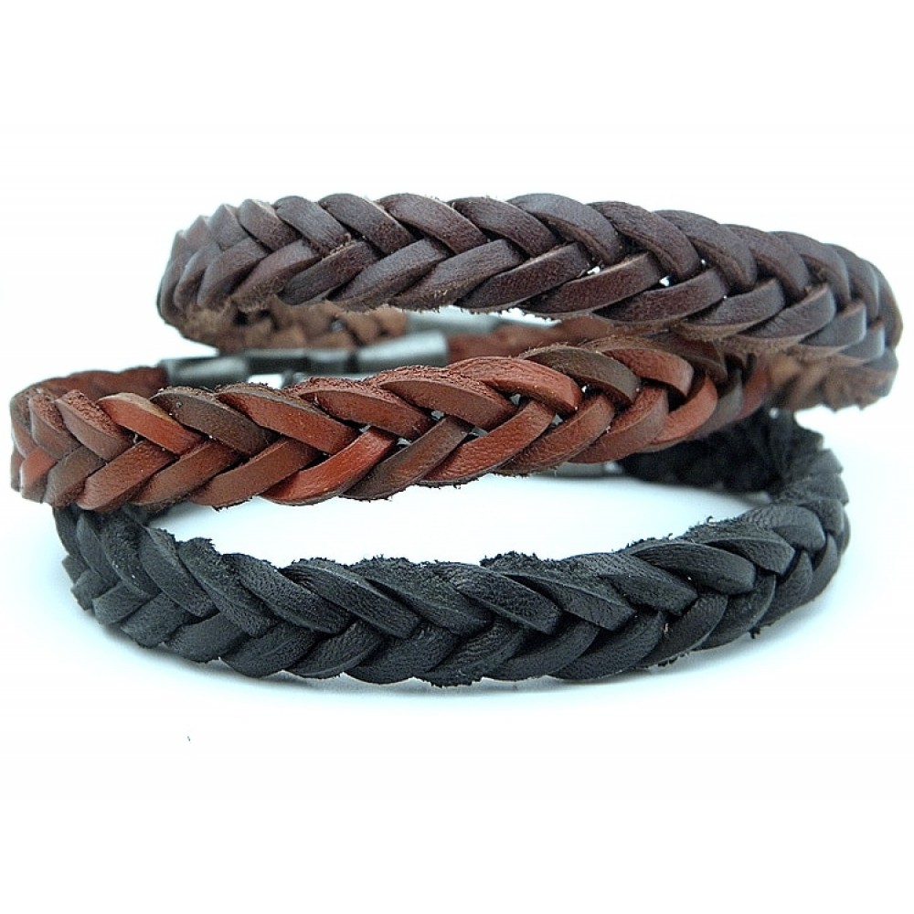Mens Vintage Genuine Leather Braid Bracelets Handmade Stylish Leather Wristband Cuff Bracelet Jewelry Brown Black Stock