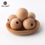 Lets Make 100PC Wooden Teether Chewable 8-20mm Round Beads Ecofriendly Unfinished Beech Beads DIY Craft Jewelry Accessories