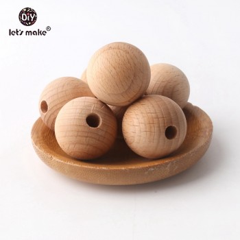 Lets Make 100PC Wooden Teether Chewable 8-20mm Round Beads Ecofriendly Unfinished Beech Beads DIY Craft Jewelry Accessories