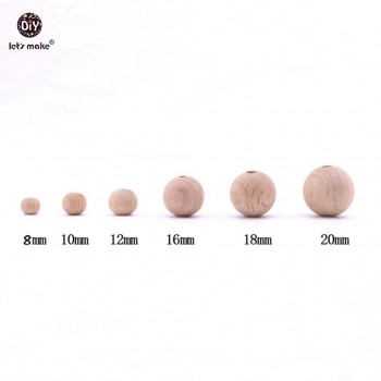 Lets Make 100PC Wooden Teether Chewable 8-20mm Round Beads Ecofriendly Unfinished Beech Beads DIY Craft Jewelry Accessories