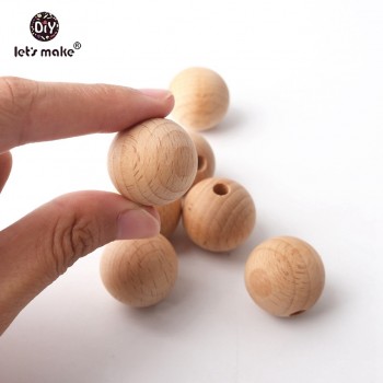 Lets Make 100PC Wooden Teether Chewable 8-20mm Round Beads Ecofriendly Unfinished Beech Beads DIY Craft Jewelry Accessories