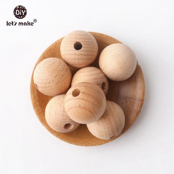 Lets Make 100PC Wooden Teether Chewable 8-20mm Round Beads Ecofriendly Unfinished Beech Beads DIY Craft Jewelry Accessories