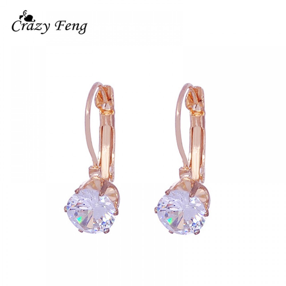 New 1PCS Womens Romantic Silver-color Red Blue White CZ Stone Pierced  Hoop Earrings Round Shape Small  Earring Jewelry Charms