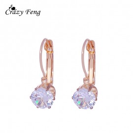 New 1PCS Womens Romantic Silver-color Red Blue White CZ Stone Pierced  Hoop Earrings Round Shape Small  Earring Jewelry Charms