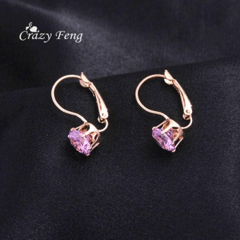 New 1PCS Womens Romantic Silver-color Red Blue White CZ Stone Pierced  Hoop Earrings Round Shape Small  Earring Jewelry Charms
