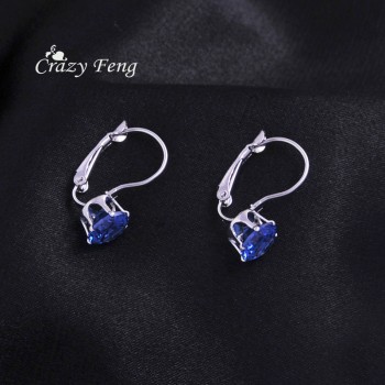 New 1PCS Womens Romantic Silver-color Red Blue White CZ Stone Pierced  Hoop Earrings Round Shape Small  Earring Jewelry Charms