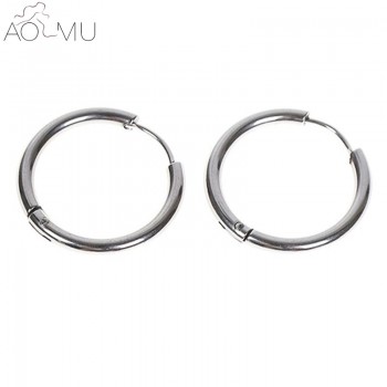 AOMU 1 Pair Small Hoop Earrings Silver Stainless Steel Circle Hoop Earring for Women Men Ear Rings Clip Huggie Earrings 10-20mm