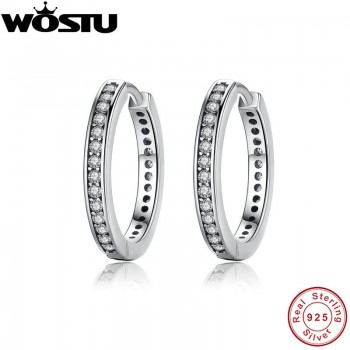 High Quality 100% 925 Sterling Silver Party Eternity Hoop Earrings With Clear CZ For Women Lady Authentic Original Jewelry Gift