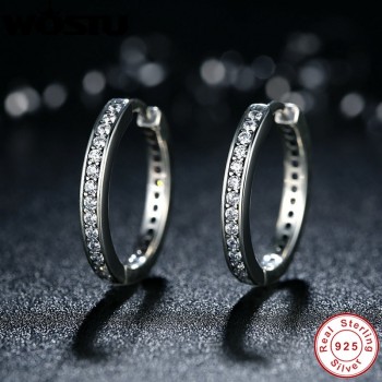 High Quality 100% 925 Sterling Silver Party Eternity Hoop Earrings With Clear CZ For Women Lady Authentic Original Jewelry Gift