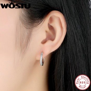 High Quality 100% 925 Sterling Silver Party Eternity Hoop Earrings With Clear CZ For Women Lady Authentic Original Jewelry Gift