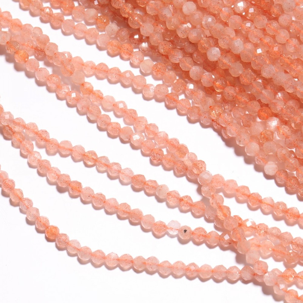 1 Strand Natural Loose Shining Micro Peach Sunstone Facets Crystal Rondelle Beads 3MM 15 About 130 beads For Jewelry Making