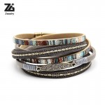 ZG  Fashion High Quality braceletsamp;bangles Women Leather Bracelet With Gold Color Rhinestone Bar long wrap Bracelet for women
