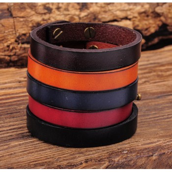 G370 Lot 5pcs Multi-Color Simply Stylish Single Band Genuine Leather Bracelet Wristband  New