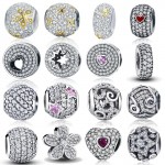 WOSTU 100% Authentic 925 Sterling Silver Dazzling Clear CZ Charm Beads Fit DIY Charm Bracelet Pendants Original Jewelry Gift
