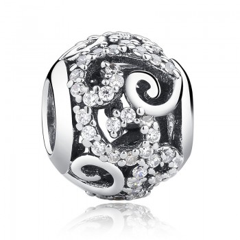 WOSTU 100% Authentic 925 Sterling Silver Dazzling Clear CZ Charm Beads Fit DIY Charm Bracelet Pendants Original Jewelry Gift