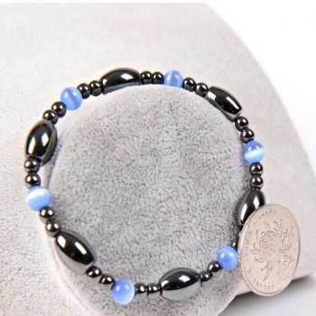 Nature Magnetic Therapy Black Stone Blue Cat Eye Beaded Hematite beads Bracelet Biomagnetism Health Care Weight Loss Bracelet
