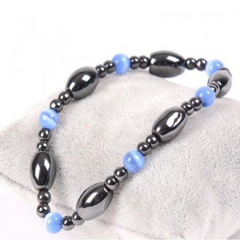 Nature Magnetic Therapy Black Stone Blue Cat Eye Beaded Hematite beads Bracelet Biomagnetism Health Care Weight Loss Bracelet